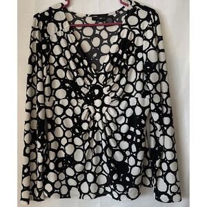 East 5th Women's V Neck Black & Gray Blouse Long Sleeve Large